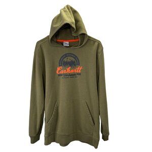 Carhartt Pullover Hoodie size XL 18-20 Boys Youth Olive Green Graphic Spellout